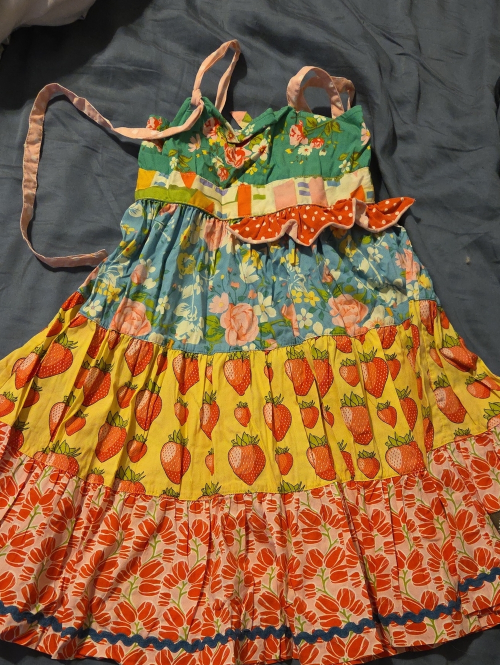 Matilda Jane Vintage Girls Multicolor Strawberry Tiered Summer Dress - Brand: